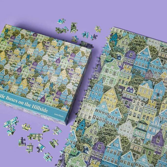 Puzzledly - Little Boxes on The Hillside - 1,000 Piece Jigsaw Puzzle for Adults