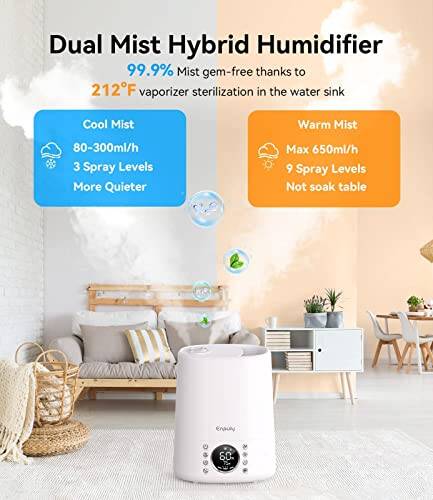 ENPULY 6L Top Fill Warm and Cool Mist Humidifiers for Bedroom/Large Room(Max 861sq.ft), 12 Levels Dual Mists Air Humidifier, Essential Oil Tray, Sleep Mode, 12 Hrs Timer, Child Lock(White) - Image 4