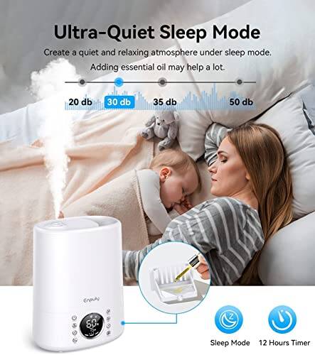 ENPULY 6L Top Fill Warm and Cool Mist Humidifiers for Bedroom/Large Room(Max 861sq.ft), 12 Levels Dual Mists Air Humidifier, Essential Oil Tray, Sleep Mode, 12 Hrs Timer, Child Lock(White) - Image 3