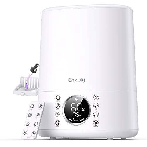 ENPULY 6L Top Fill Warm and Cool Mist Humidifiers for Bedroom/Large Room(Max 861sq.ft), 12 Levels Dual Mists Air Humidifier, Essential Oil Tray, Sleep Mode, 12 Hrs Timer, Child Lock(White)