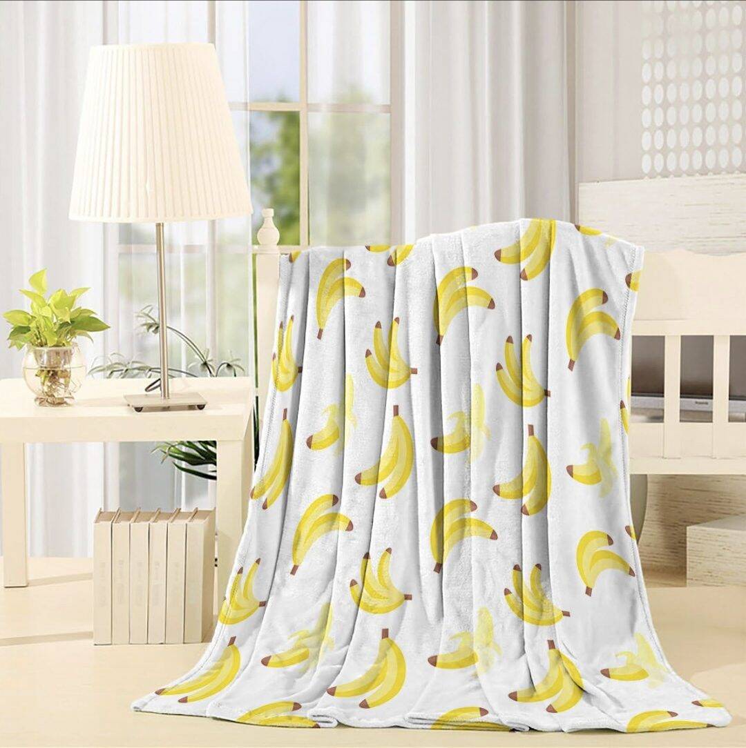 Summer Themed Throw Blanket Flece Yellow Banana Fruit Decor 40"X50"
