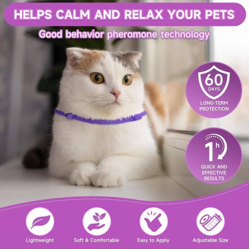 4-Pack Adjustable Calming Collar for Cats, 60-Day Relief - Image 2