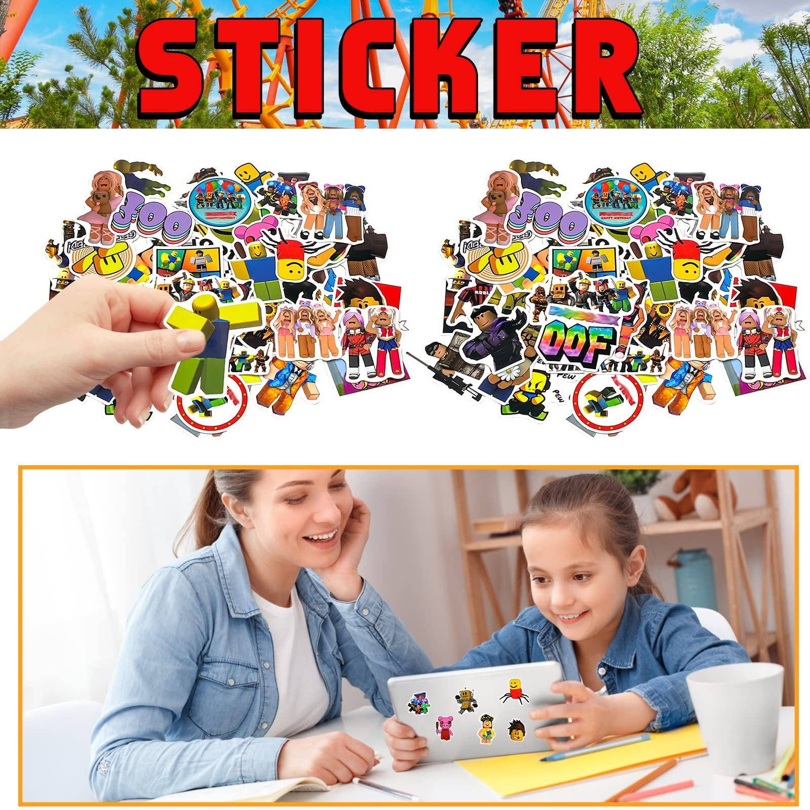 102 Pcs Roblox Decorations for Party Favors Set, Include 50 Stickers, 10 Bracelets, 10 Button Pins, 10 Keychain, 12 Blowouts, 10 Candy Box, Party Supplies Set for Boy and Girl - Image 4