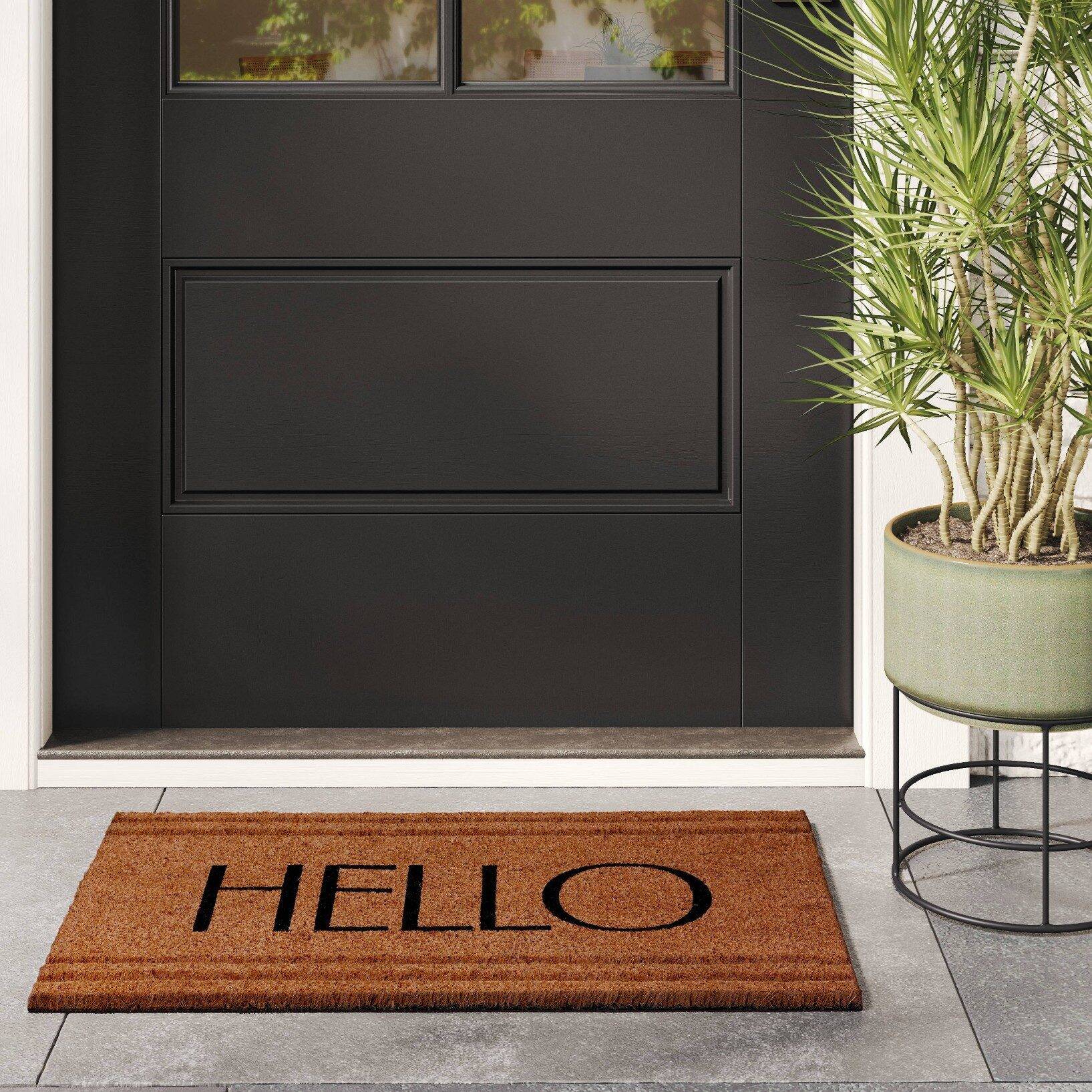 1'6"x2'6" 'Hello' Stripe Border Coir Doormat Natural - Threshold™ - Image 2