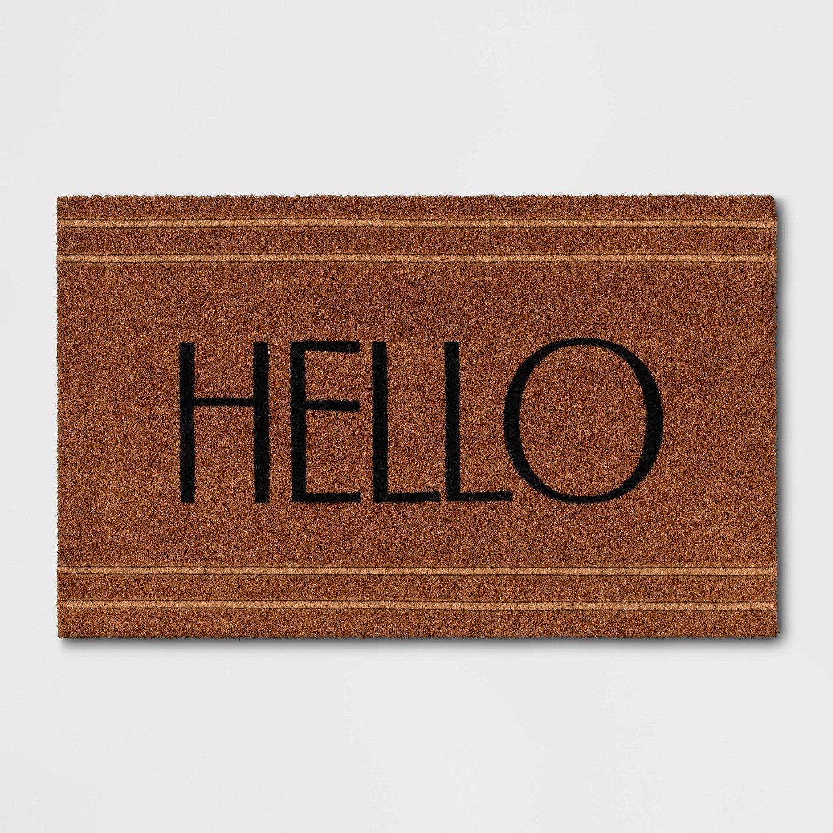 1'6"x2'6" 'Hello' Stripe Border Coir Doormat Natural - Threshold™