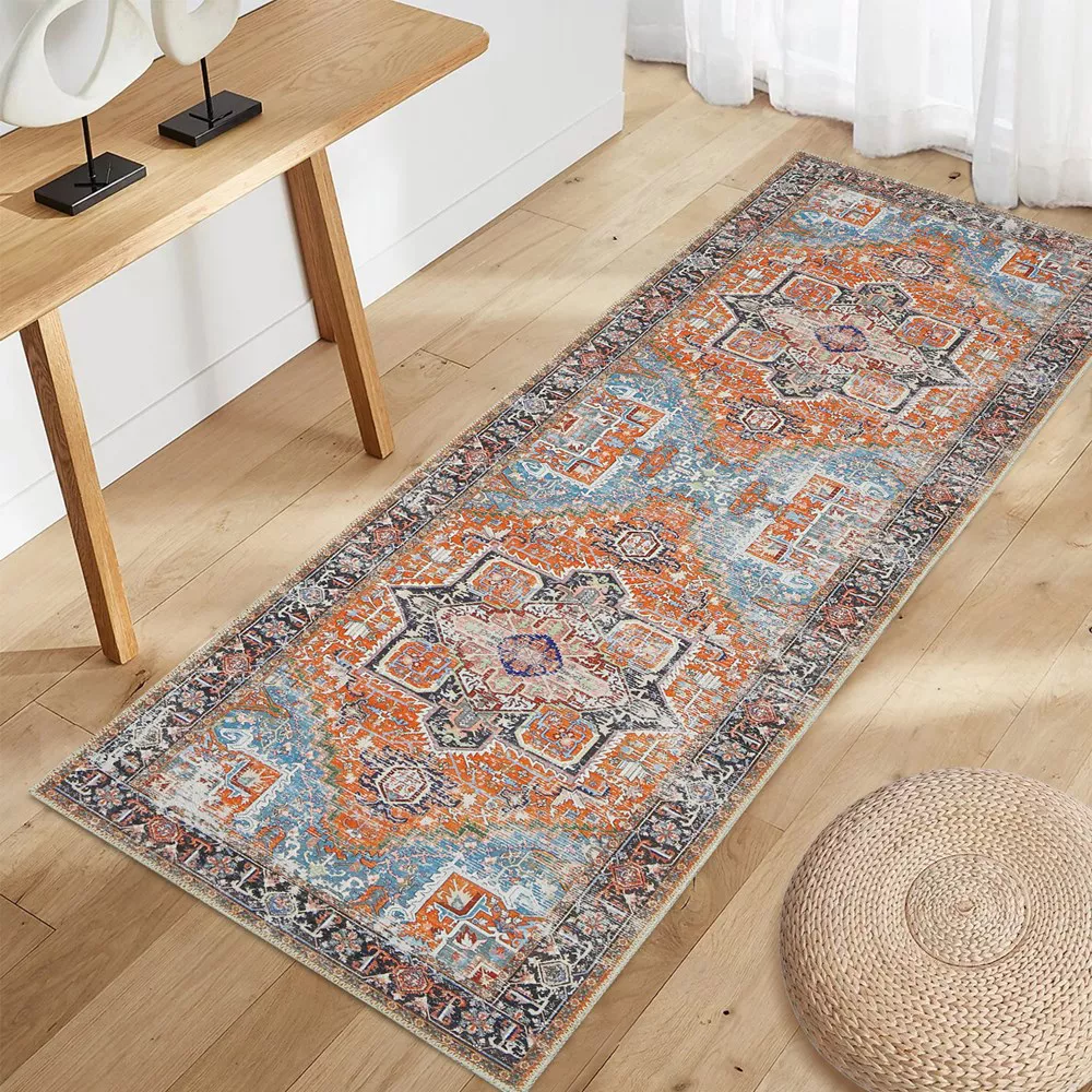 Machine Washable Rug Vintage Distressed Accent Rug Oriental Floral Floor Cover Carpet - Image 8