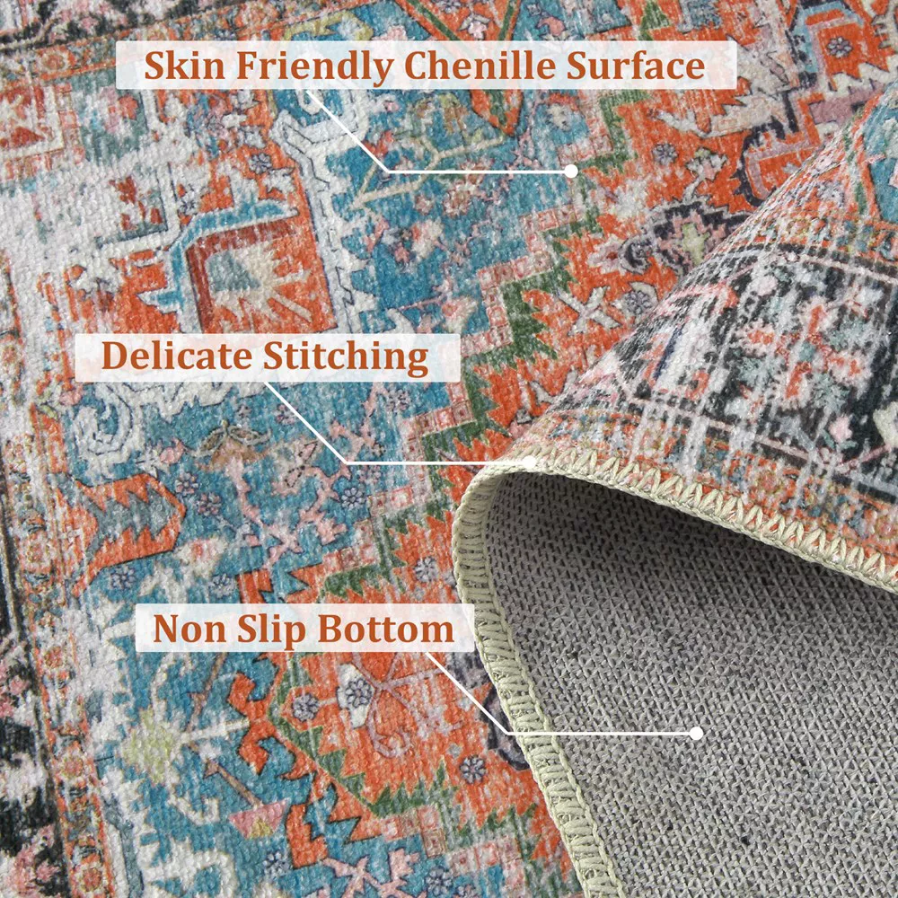 Machine Washable Rug Vintage Distressed Accent Rug Oriental Floral Floor Cover Carpet - Image 7