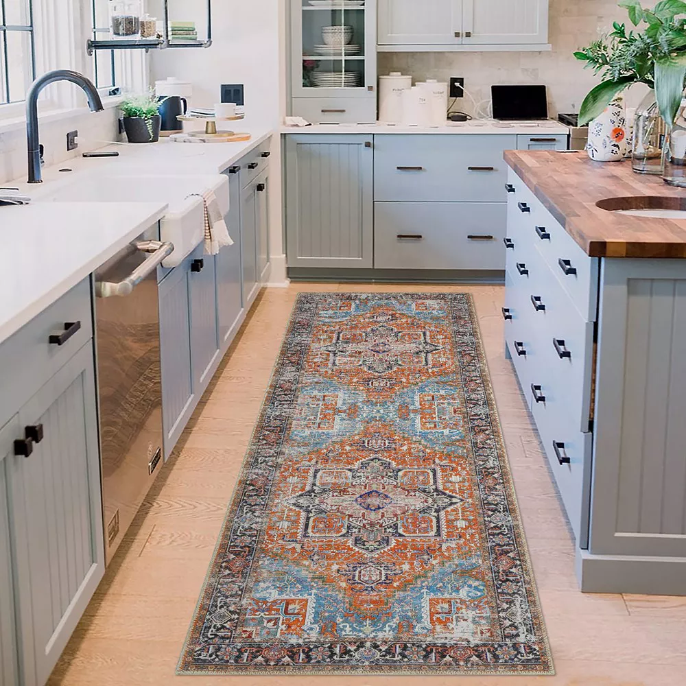 Machine Washable Rug Vintage Distressed Accent Rug Oriental Floral Floor Cover Carpet - Image 6