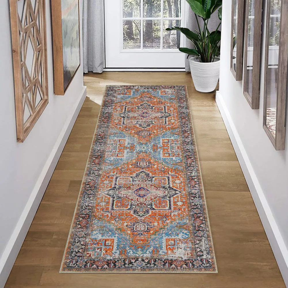 Machine Washable Rug Vintage Distressed Accent Rug Oriental Floral Floor Cover Carpet - Image 5
