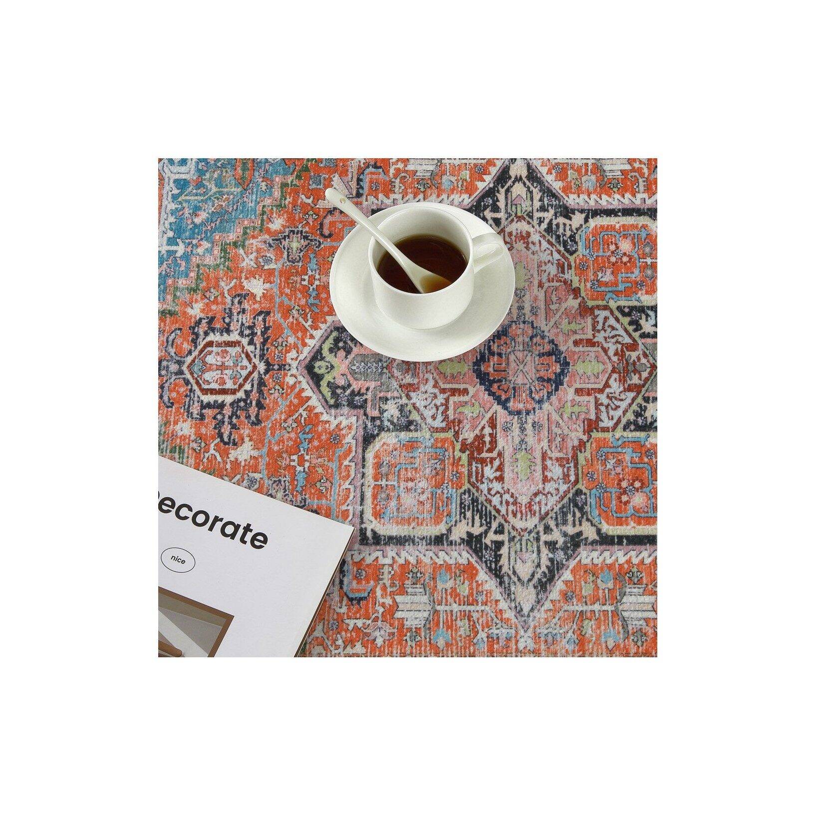 Machine Washable Rug Vintage Distressed Accent Rug Oriental Floral Floor Cover Carpet - Image 3