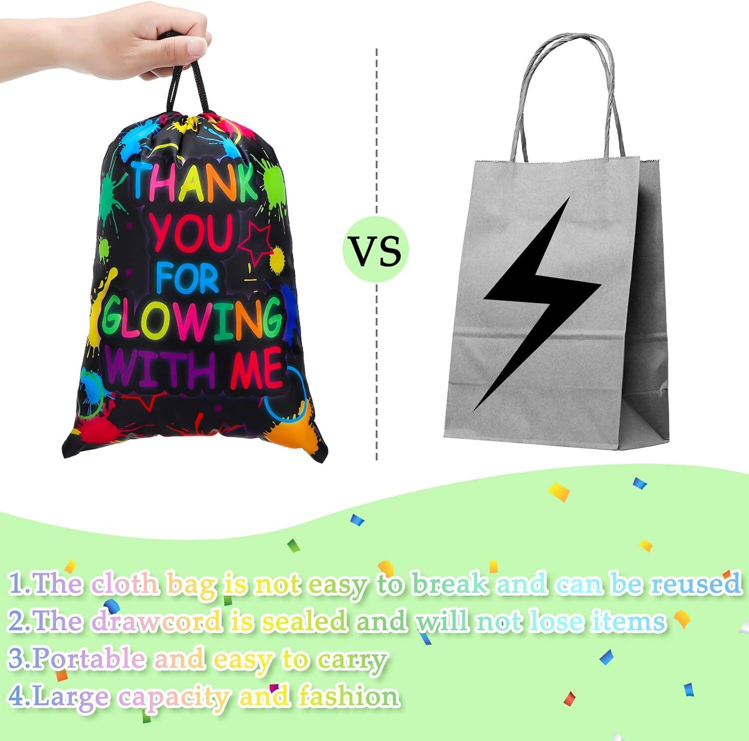 Sadnyy Let's Glow Drawstring Bags Glow Party Supplies Favor Gift Bags Neon Pouch for Retro 80s 90s Theme Party Decorations(12 Pieces) - Image 4