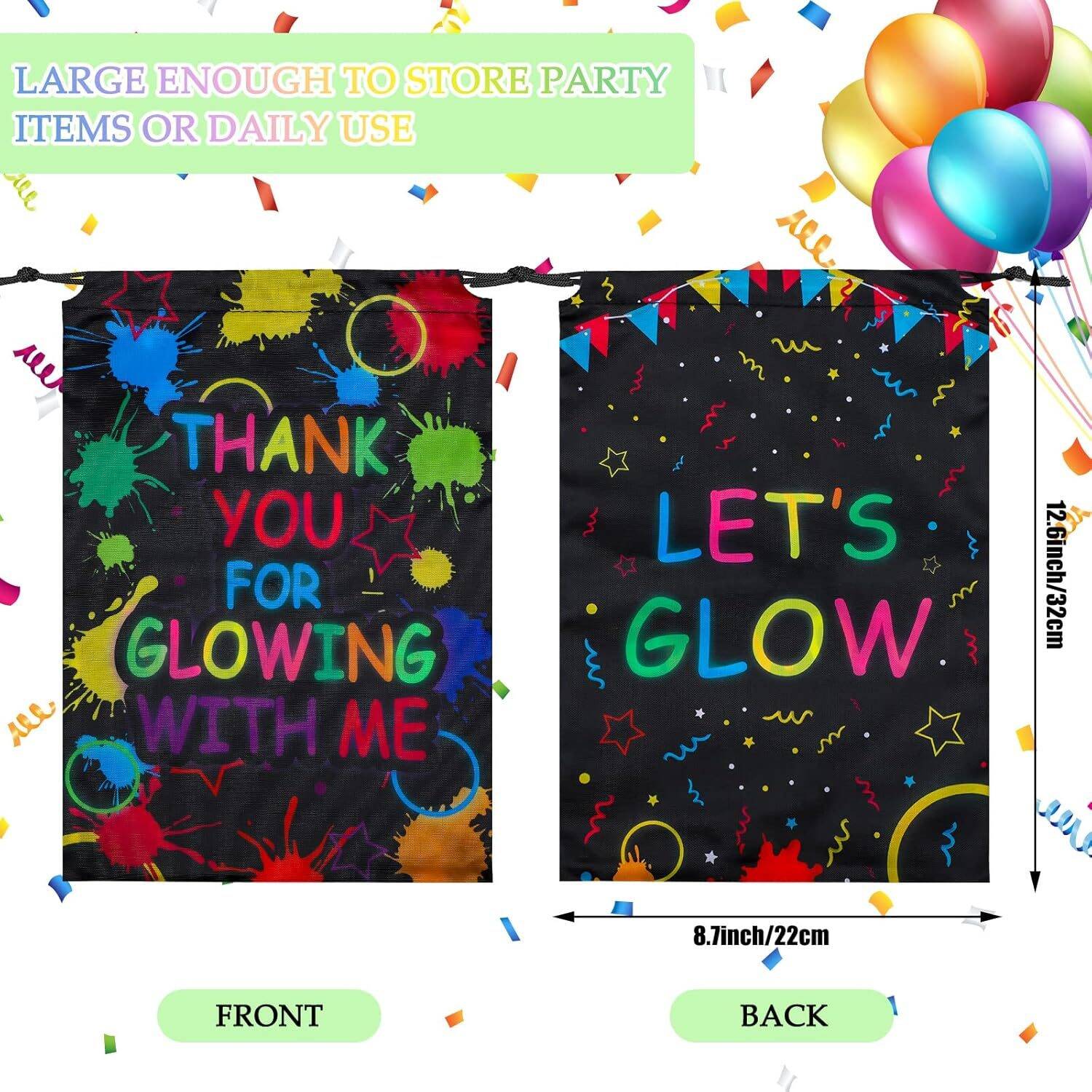 Sadnyy Let's Glow Drawstring Bags Glow Party Supplies Favor Gift Bags Neon Pouch for Retro 80s 90s Theme Party Decorations(12 Pieces) - Image 2