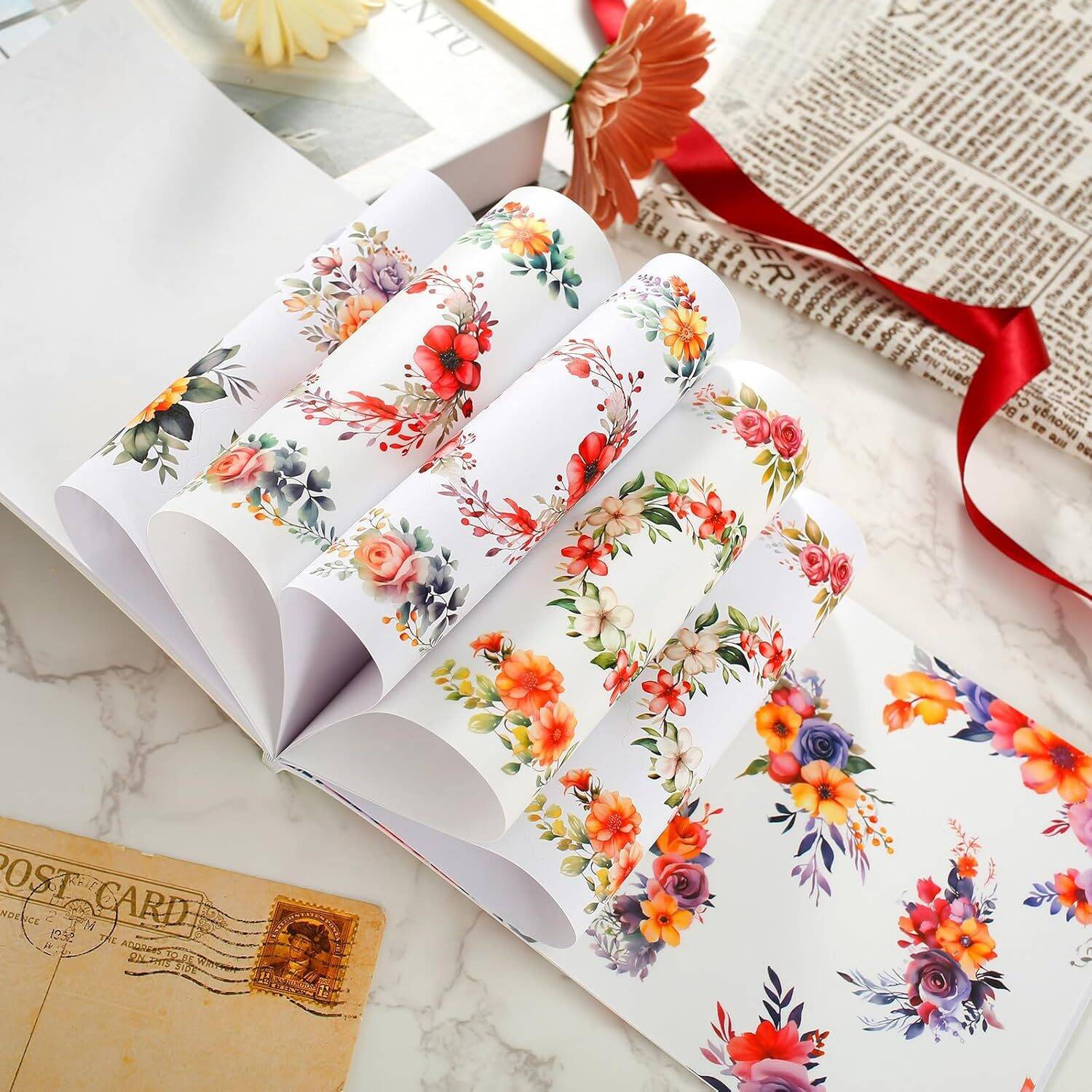 Pre-Cut Scrapbook Sticker Book for Adults, Aesthetic Stickers Booklet Set, Dual Materials, 20 Sheets A5 Collage Book for Scrapbooking Supplies, Junk Journals (B) - Image 13