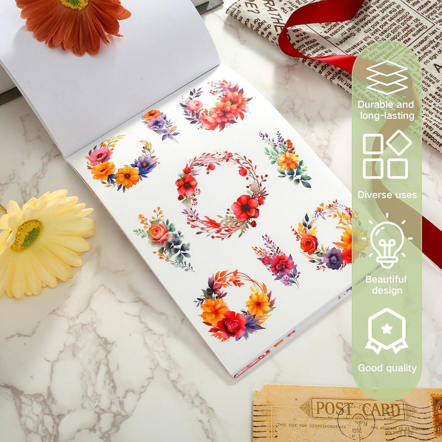 Pre-Cut Scrapbook Sticker Book for Adults, Aesthetic Stickers Booklet Set, Dual Materials, 20 Sheets A5 Collage Book for Scrapbooking Supplies, Junk Journals (B) - Image 12