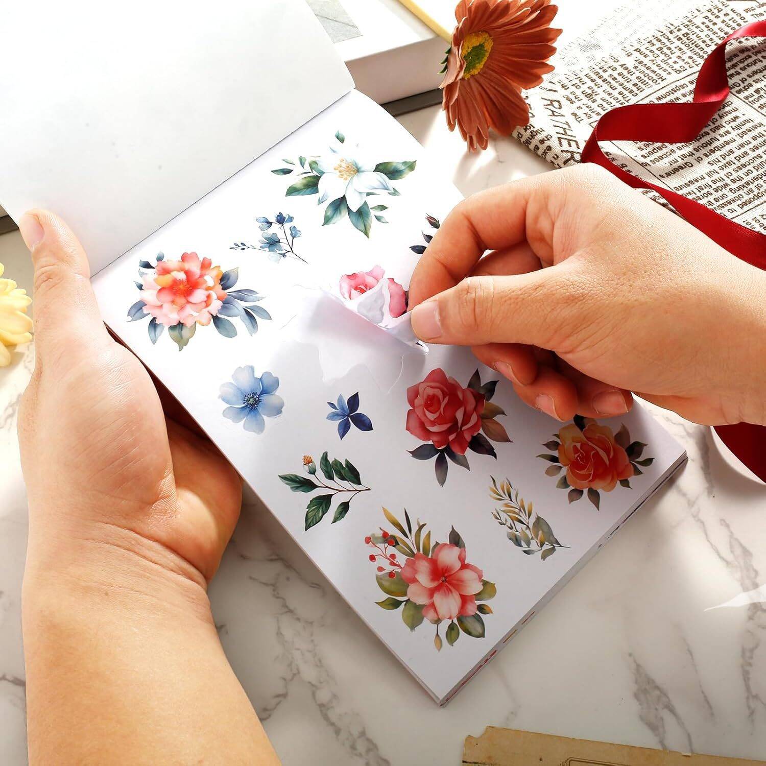 Pre-Cut Scrapbook Sticker Book for Adults, Aesthetic Stickers Booklet Set, Dual Materials, 20 Sheets A5 Collage Book for Scrapbooking Supplies, Junk Journals (B) - Image 11