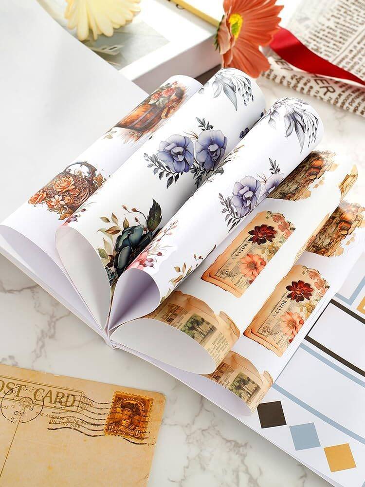 Pre-Cut Scrapbook Sticker Book for Adults, Aesthetic Stickers Booklet Set, Dual Materials, 20 Sheets A5 Collage Book for Scrapbooking Supplies, Junk Journals (B) - Image 8