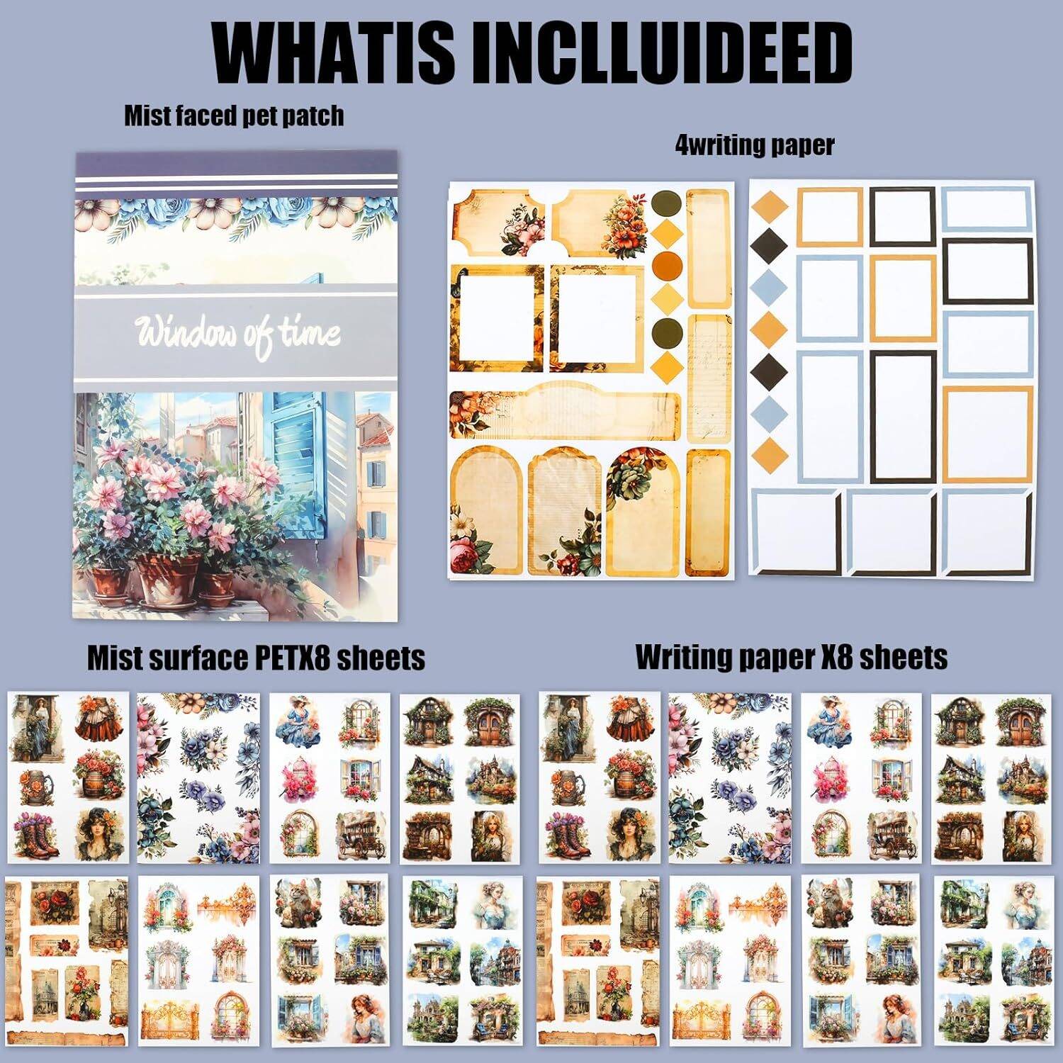 Pre-Cut Scrapbook Sticker Book for Adults, Aesthetic Stickers Booklet Set, Dual Materials, 20 Sheets A5 Collage Book for Scrapbooking Supplies, Junk Journals (B) - Image 7