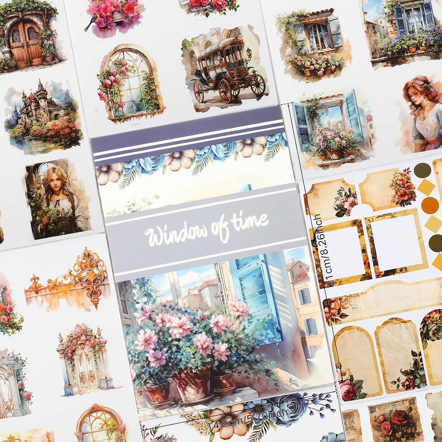 Pre-Cut Scrapbook Sticker Book for Adults, Aesthetic Stickers Booklet Set, Dual Materials, 20 Sheets A5 Collage Book for Scrapbooking Supplies, Junk Journals (B) - Image 2