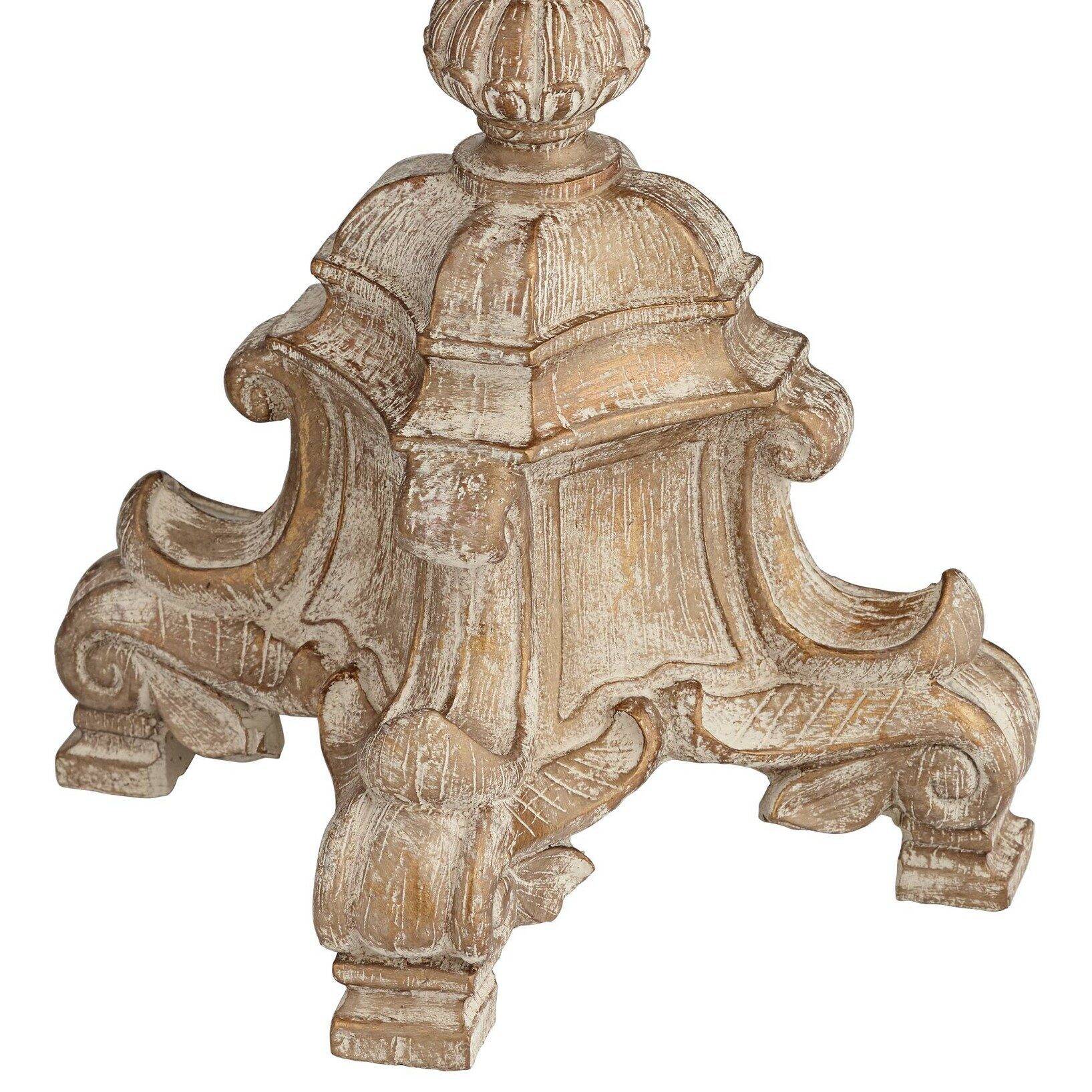 Barnes and Ivy Duval Country Cottage Floor Lamp 63 1/2" Tall Distressed Faux Wood Candlestick Crystal Glass Beading Cream Bell Shade for Living Room - Image 5