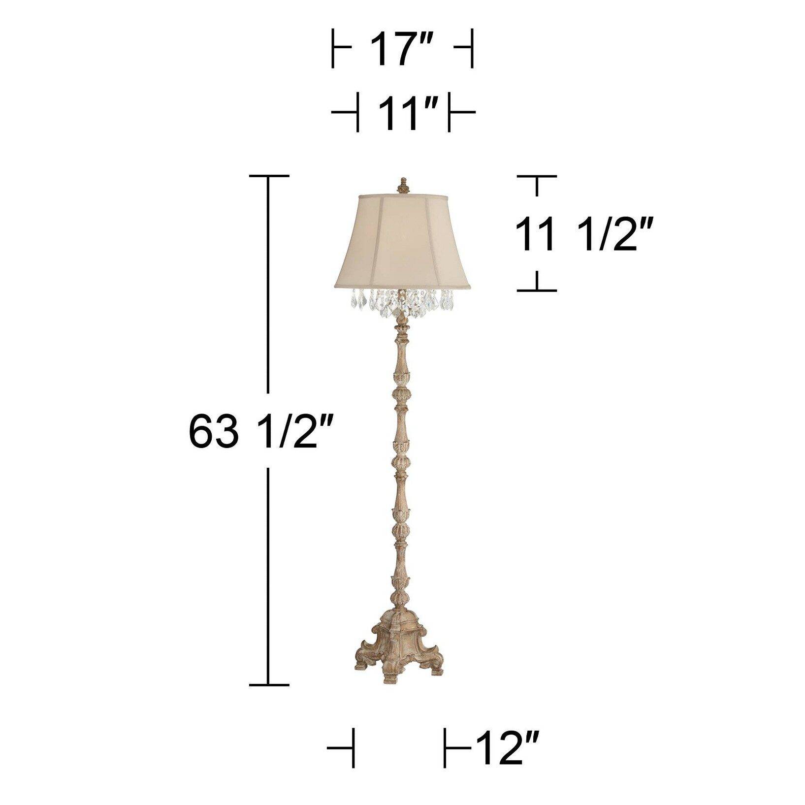 Barnes and Ivy Duval Country Cottage Floor Lamp 63 1/2" Tall Distressed Faux Wood Candlestick Crystal Glass Beading Cream Bell Shade for Living Room - Image 4