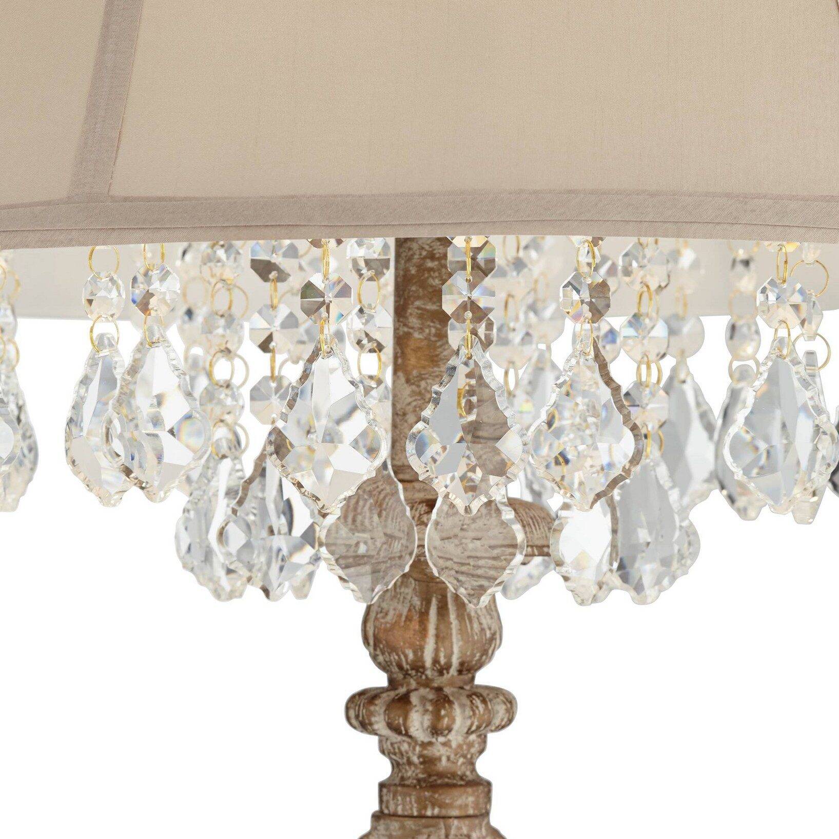 Barnes and Ivy Duval Country Cottage Floor Lamp 63 1/2" Tall Distressed Faux Wood Candlestick Crystal Glass Beading Cream Bell Shade for Living Room - Image 3