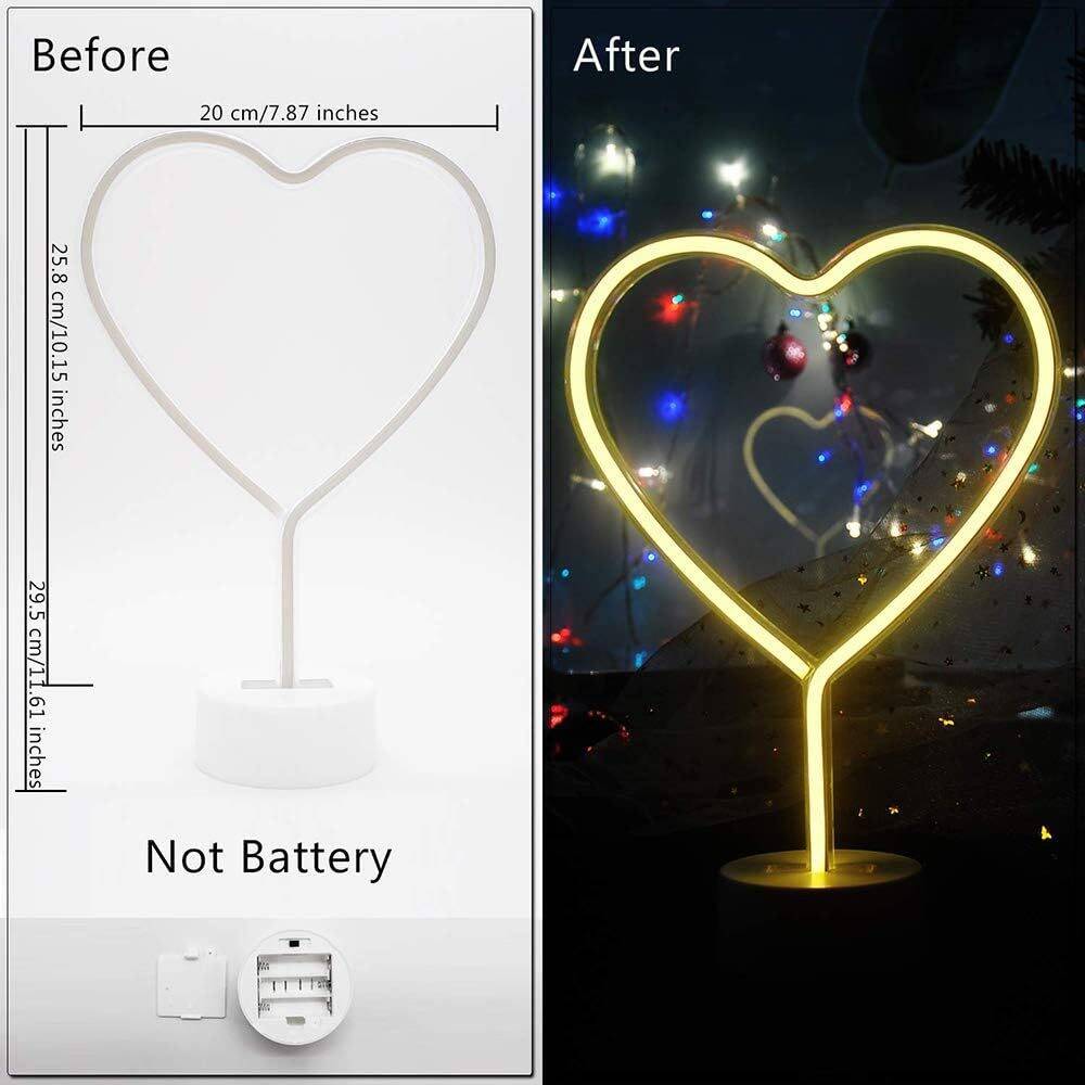 LED Heart Shaped Neon Night Lights Warm White Neon Lamp USB & Battery Powered Hanging Wedding Sign Novelty Indoor Lamps Decor Birthday Party Christmas Party Kids Room Living Room Bedroom or Bar - Image 4