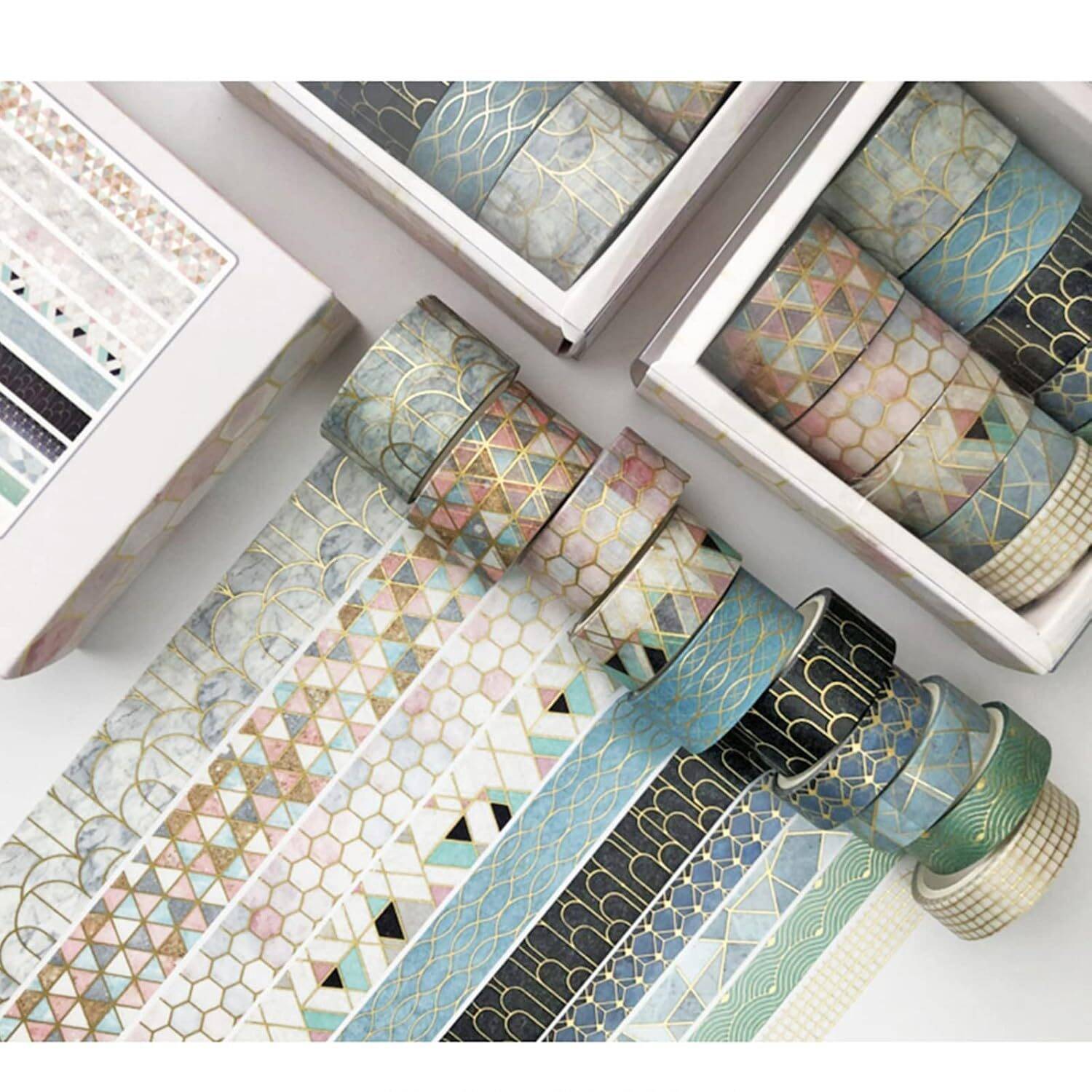 YUBX Creative Washi Tape Set 10 Rolls Gold Foil Print Decorative Masking Tapes for Arts, DIY Crafts, Journals, Planners, Scrapbook, Wrapping (Geometric Order) - Image 7