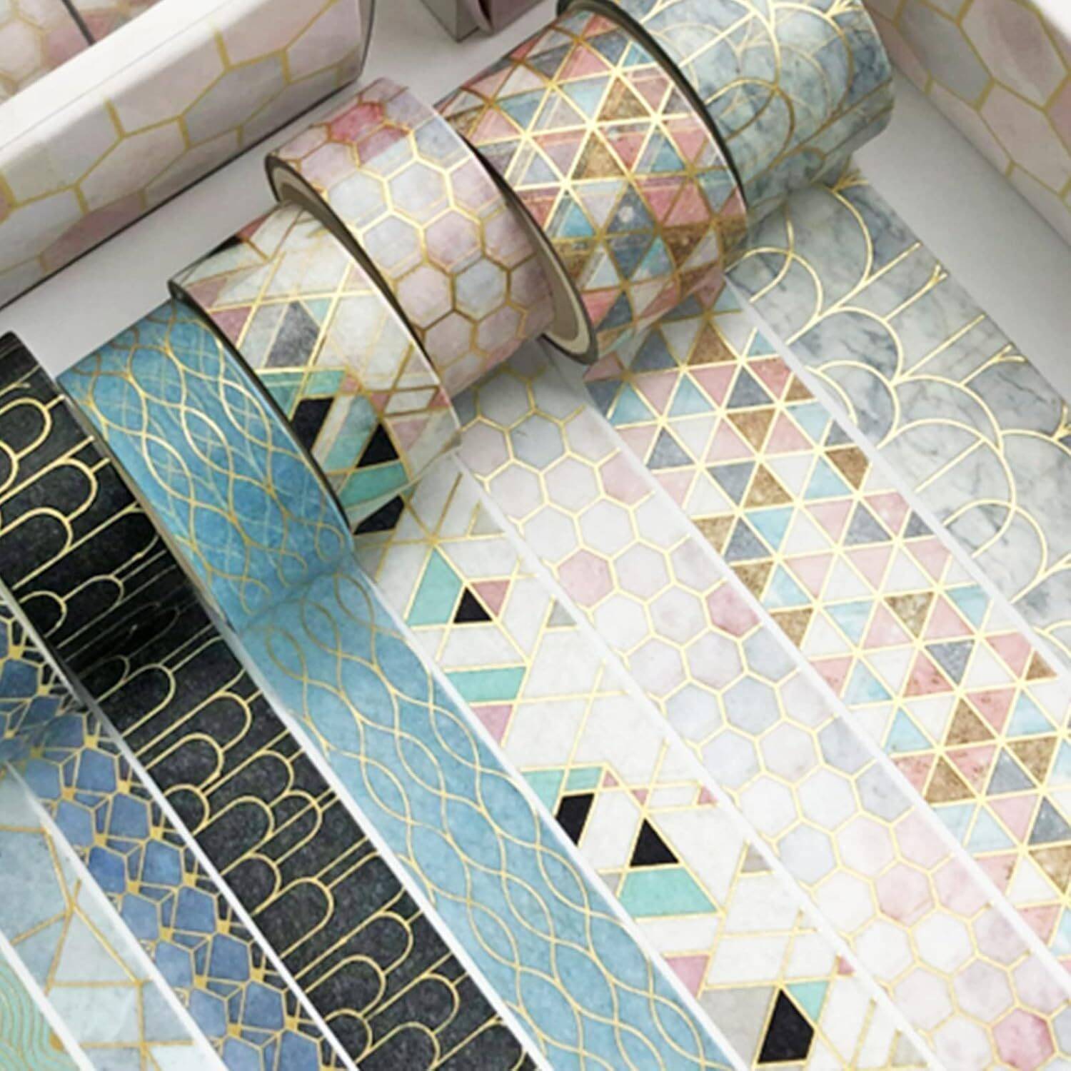 YUBX Creative Washi Tape Set 10 Rolls Gold Foil Print Decorative Masking Tapes for Arts, DIY Crafts, Journals, Planners, Scrapbook, Wrapping (Geometric Order) - Image 6