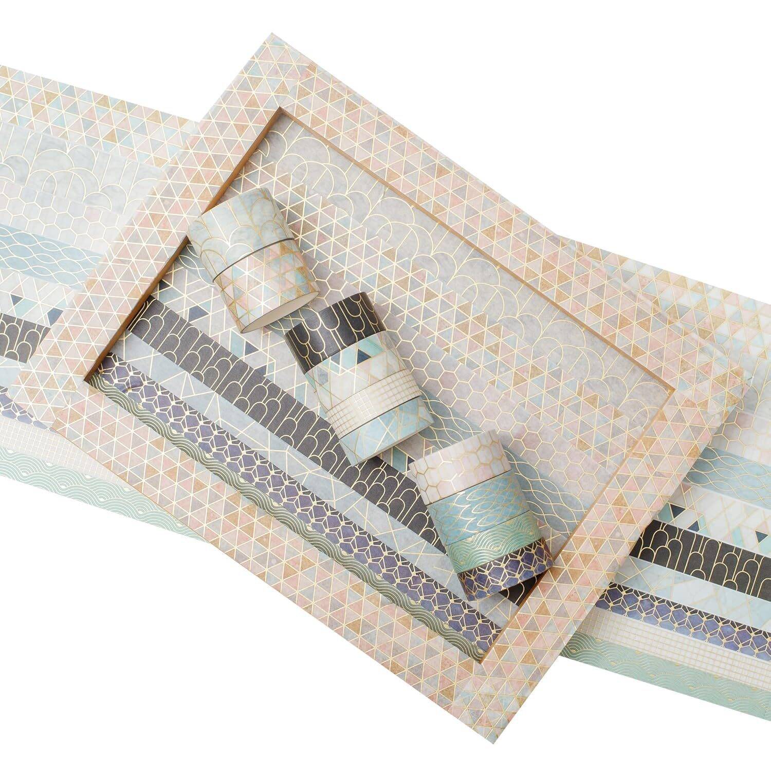 YUBX Creative Washi Tape Set 10 Rolls Gold Foil Print Decorative Masking Tapes for Arts, DIY Crafts, Journals, Planners, Scrapbook, Wrapping (Geometric Order) - Image 3