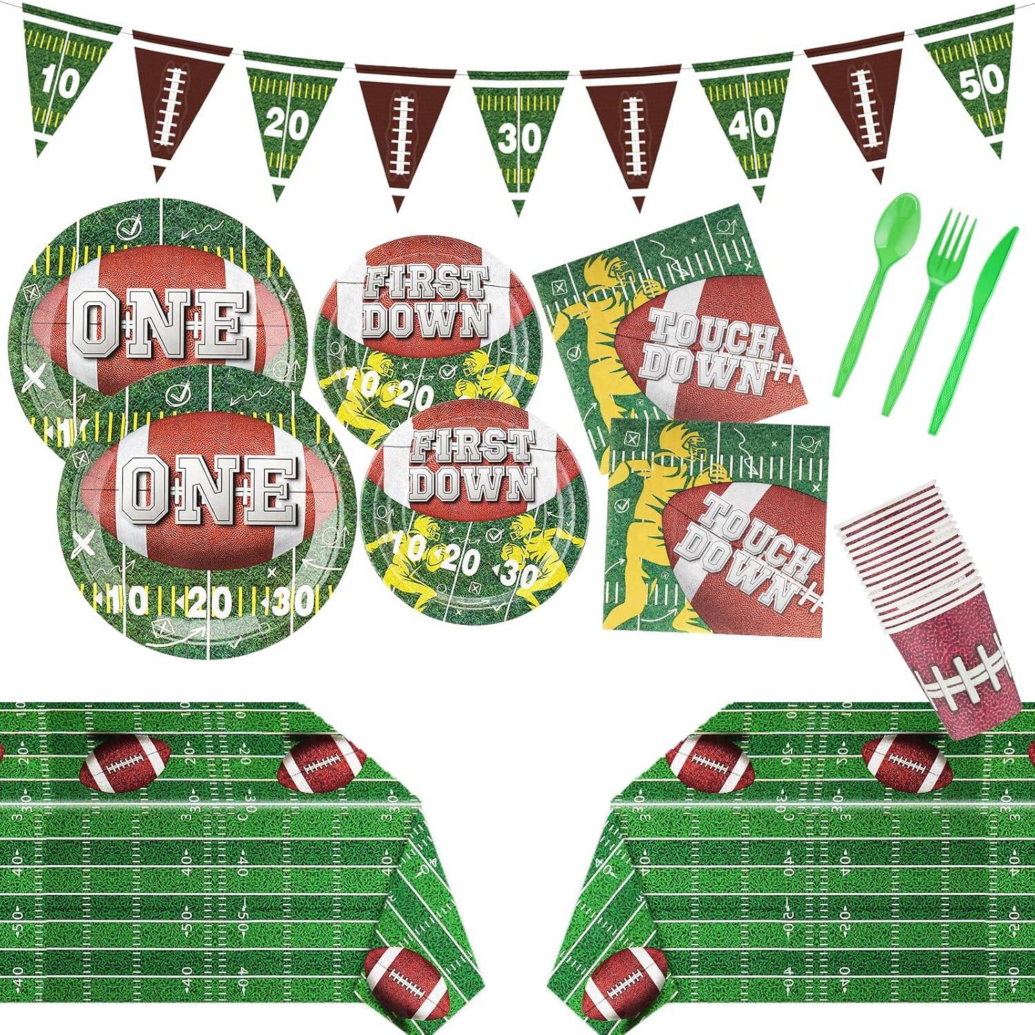 96PCS Football Party Kit Decorations for 24 Guests for Football Game Super Bowl Birthday