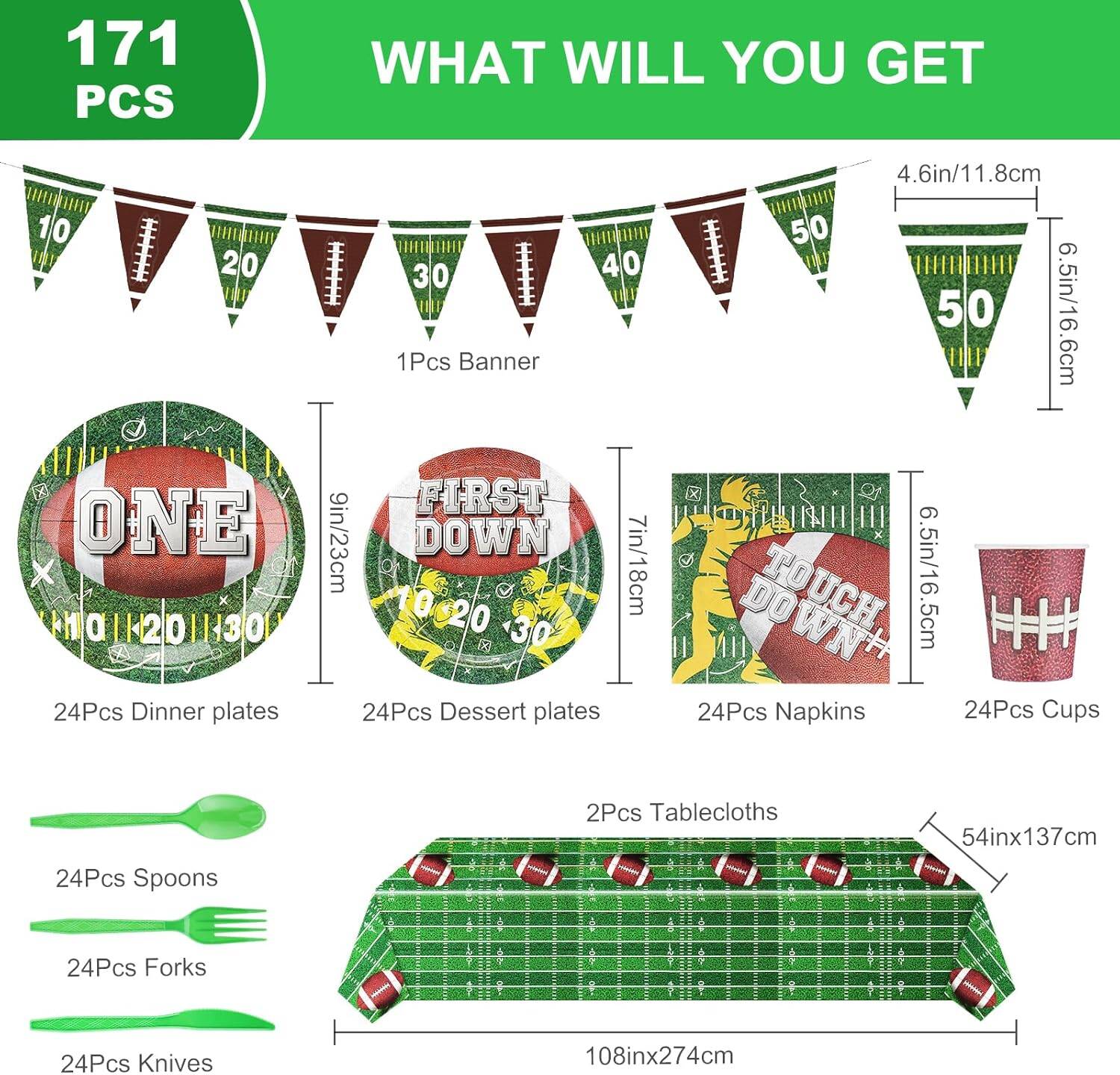 96PCS Football Party Kit Decorations for 24 Guests for Football Game Super Bowl Birthday - Image 4