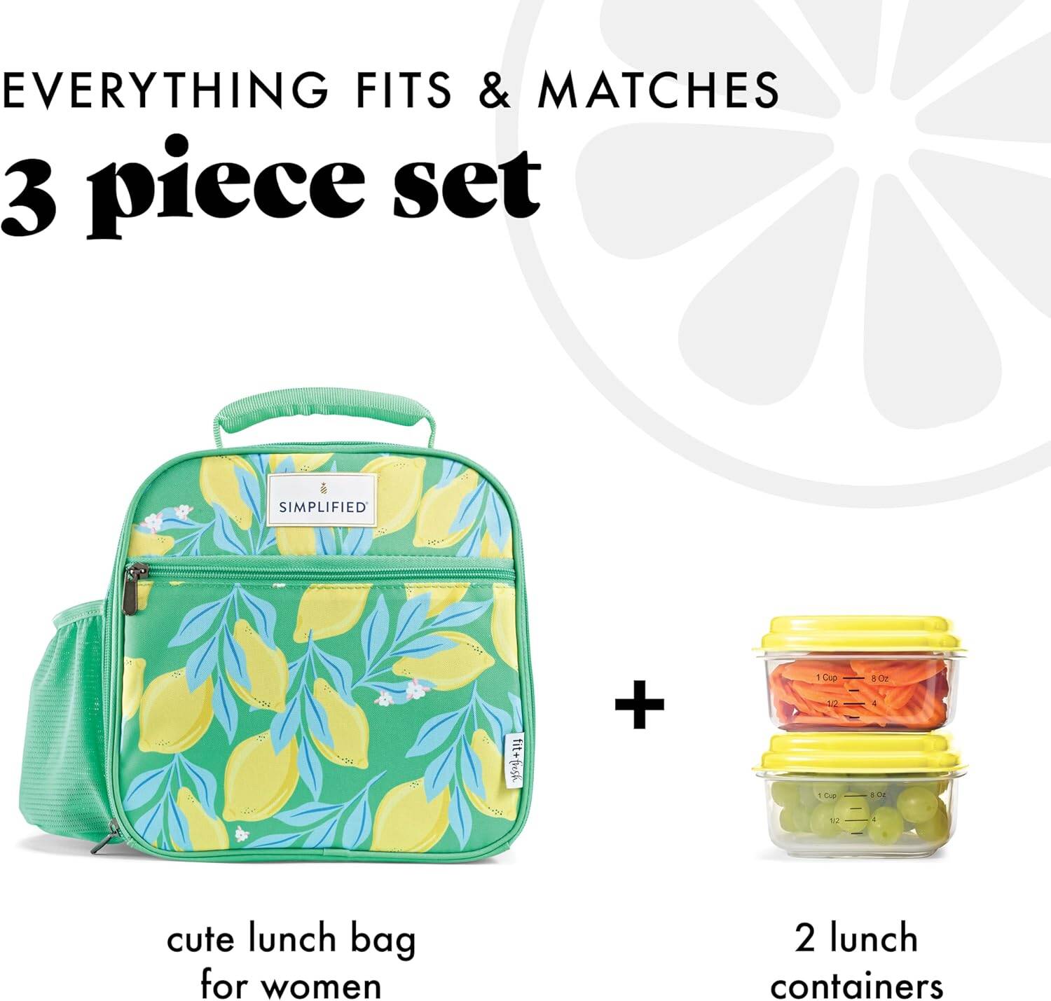 Fit & Fresh Lunch Bag For Women With Two Matching Containers Lemon design - Image 2
