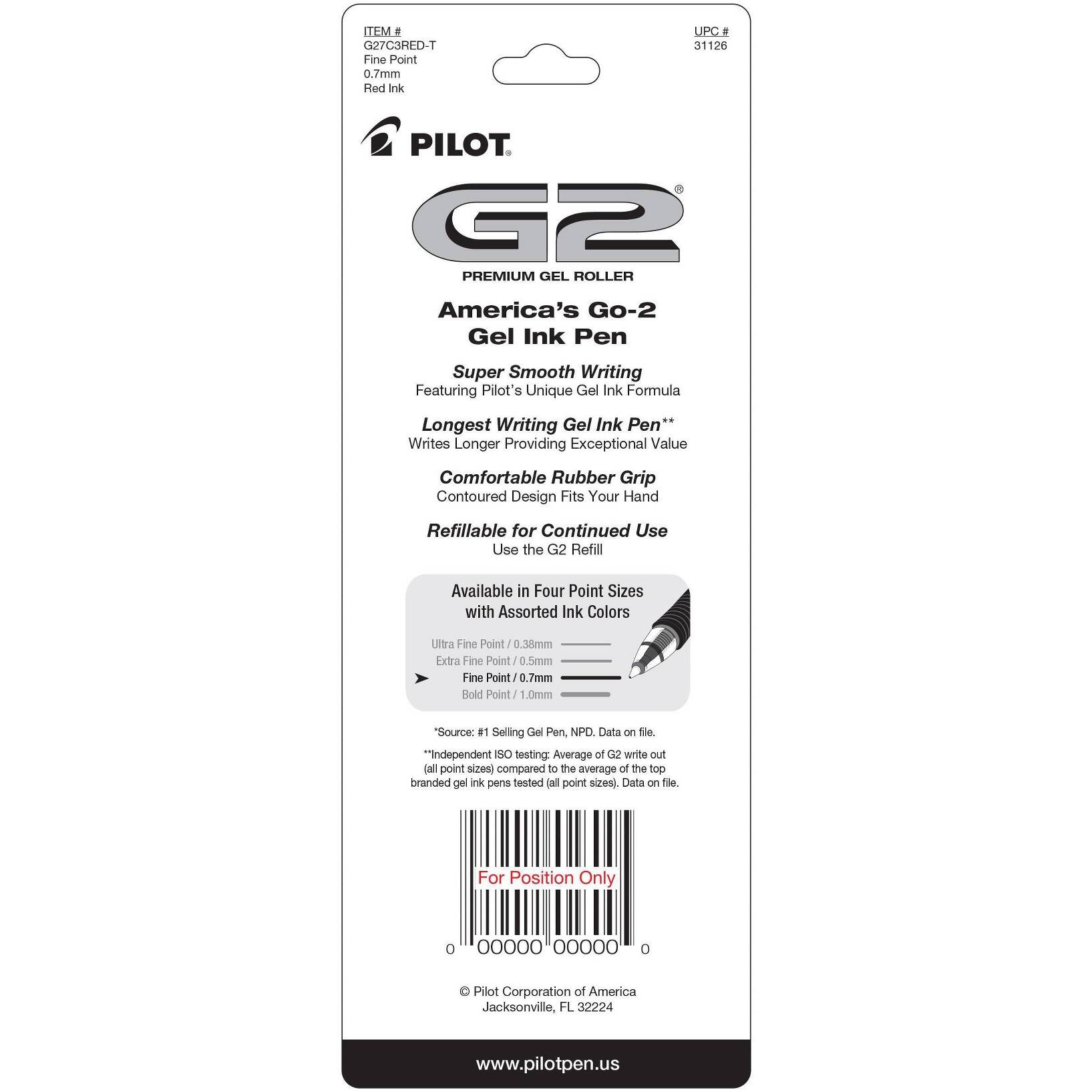 Pilot 3ct G2 Premium Retractable Gel Pens Fine Point 0.7mm Red Ink - Image 2