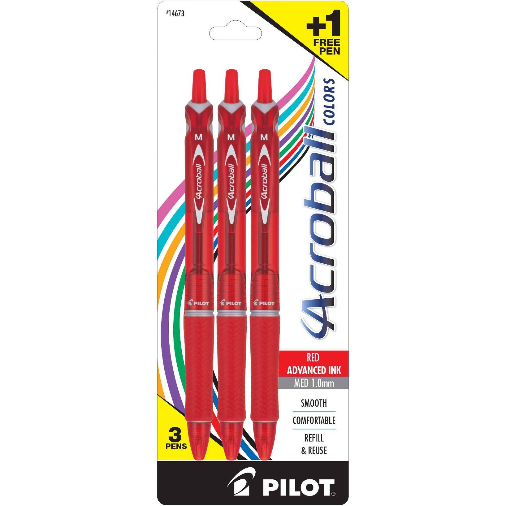 Pilot 3ct Acroball Colors Ballpoint Pens Medium Point 1.0mm Red Ink