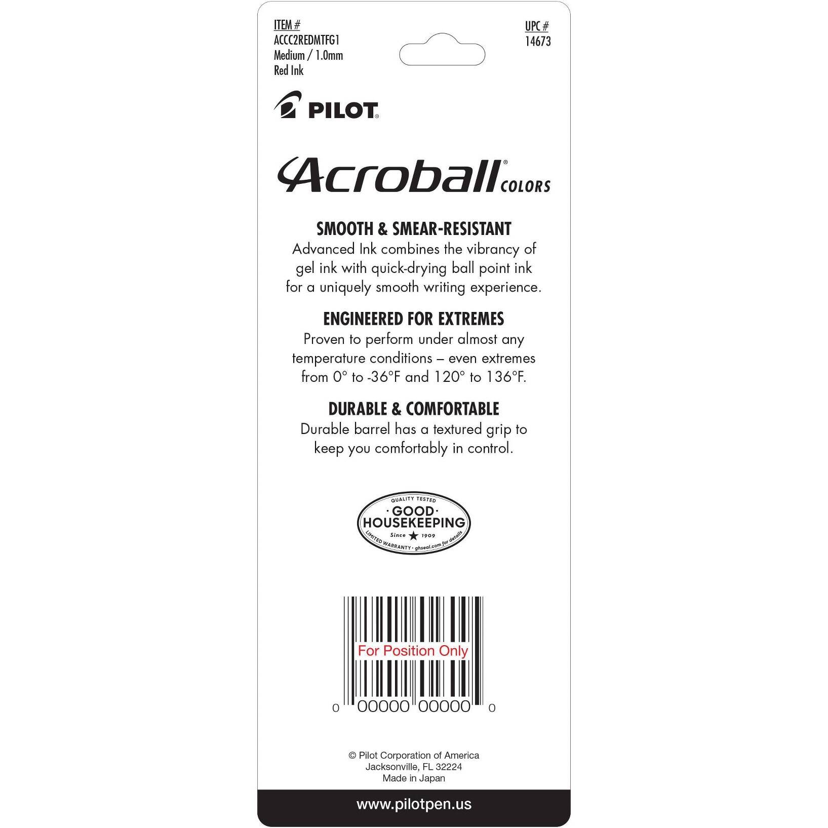 Pilot 3ct Acroball Colors Ballpoint Pens Medium Point 1.0mm Red Ink - Image 3