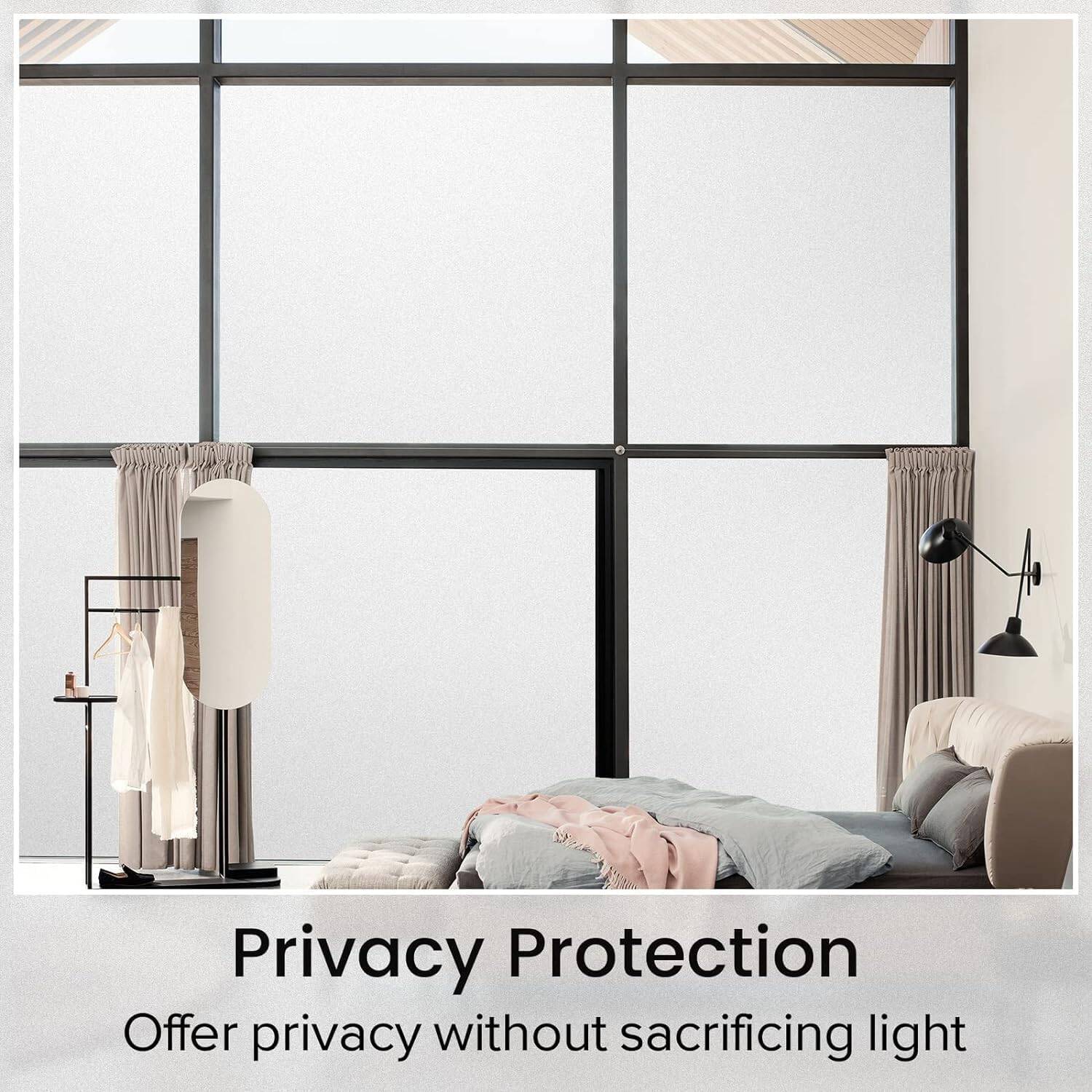 Rabbitgoo Window Privacy Film Non-Adhesive Frosted Glass 23.6" x 78.7" (Matte White) - Image 3