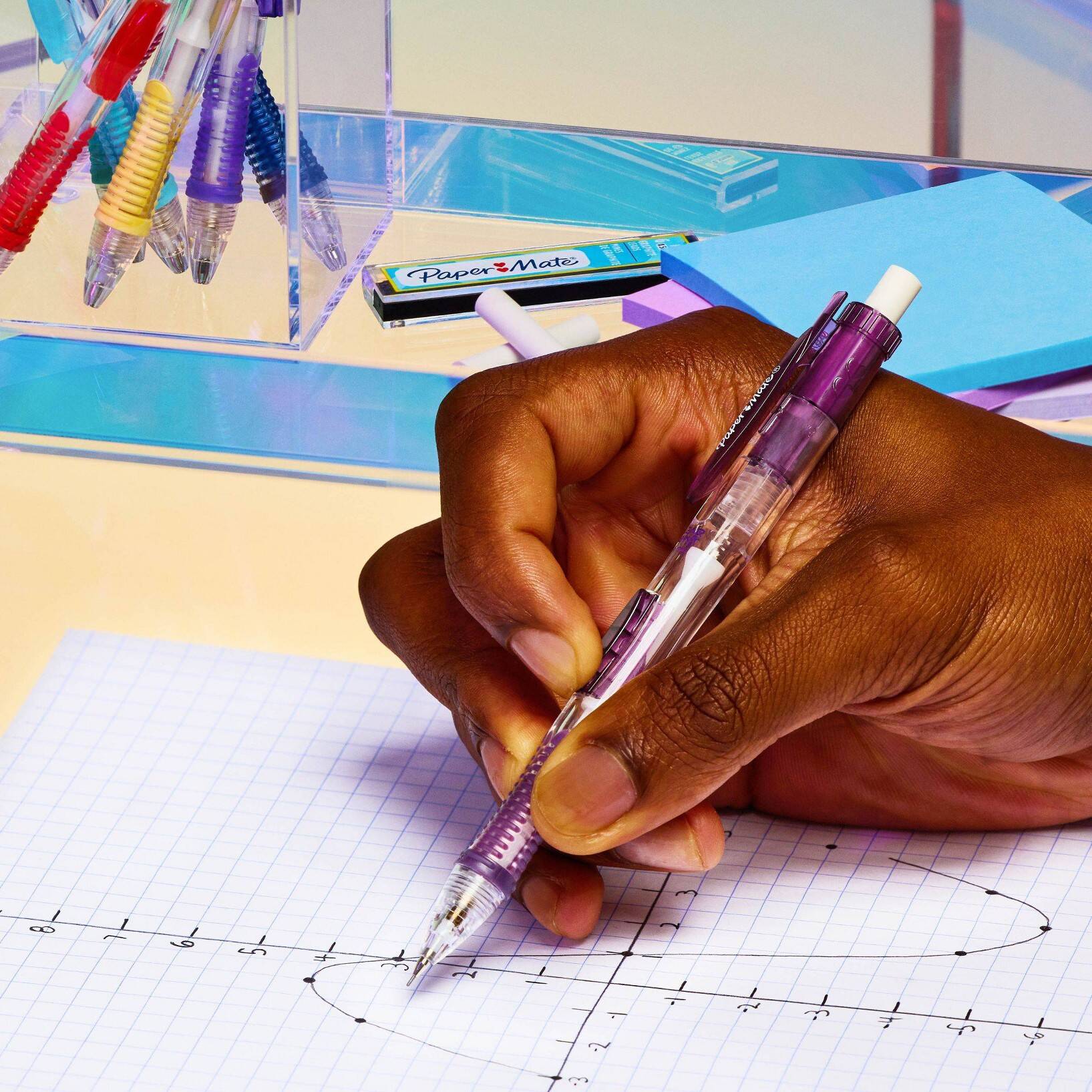 Paper Mate Clear Point 3pk 2 Mechanical Pencils with Eraser & Refill 0.5mm Green/Blue/Purple - Image 4