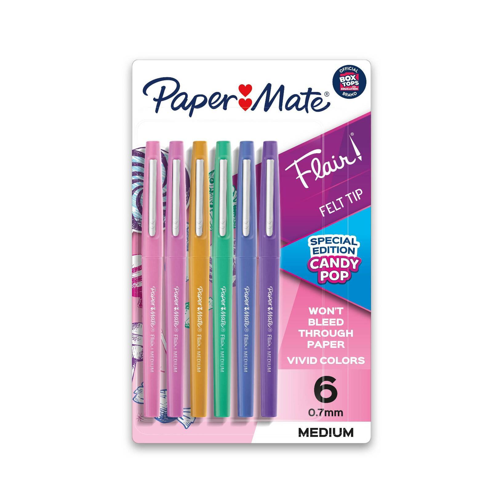 Paper Mate Flair Candy Pop 6pk Felt Pens 0.7mm Medium Tip Multicolored