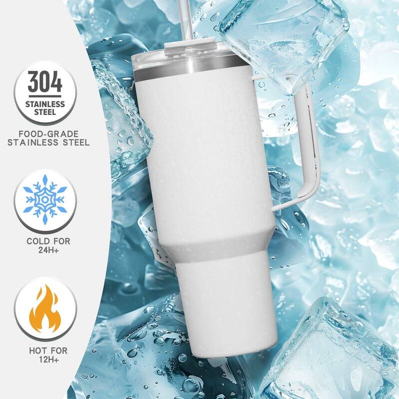 40 oz Tumbler With Handle and Straw Lid, 2-in-1 Lid (Straw/Flip), Vacuum Insulated Travel Mug Stainless Steel Tumbler for Hot and Cold Beverages,Easy to Clean (Cream White)