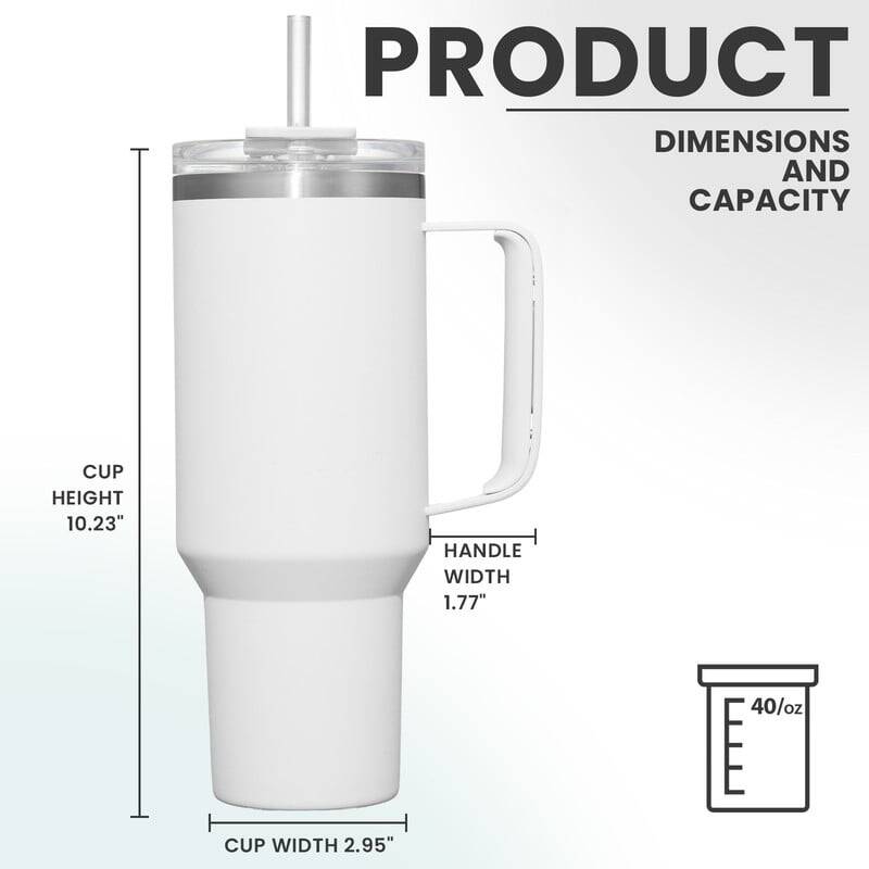 40 oz Tumbler With Handle and Straw Lid, 2-in-1 Lid (Straw/Flip), Vacuum Insulated Travel Mug Stainless Steel Tumbler for Hot and Cold Beverages,Easy to Clean (Cream White) - Image 3
