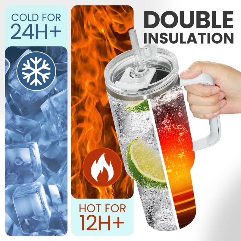 40 oz Tumbler With Handle and Straw Lid, 2-in-1 Lid (Straw/Flip), Vacuum Insulated Travel Mug Stainless Steel Tumbler for Hot and Cold Beverages,Easy to Clean (Cream White) - Image 4