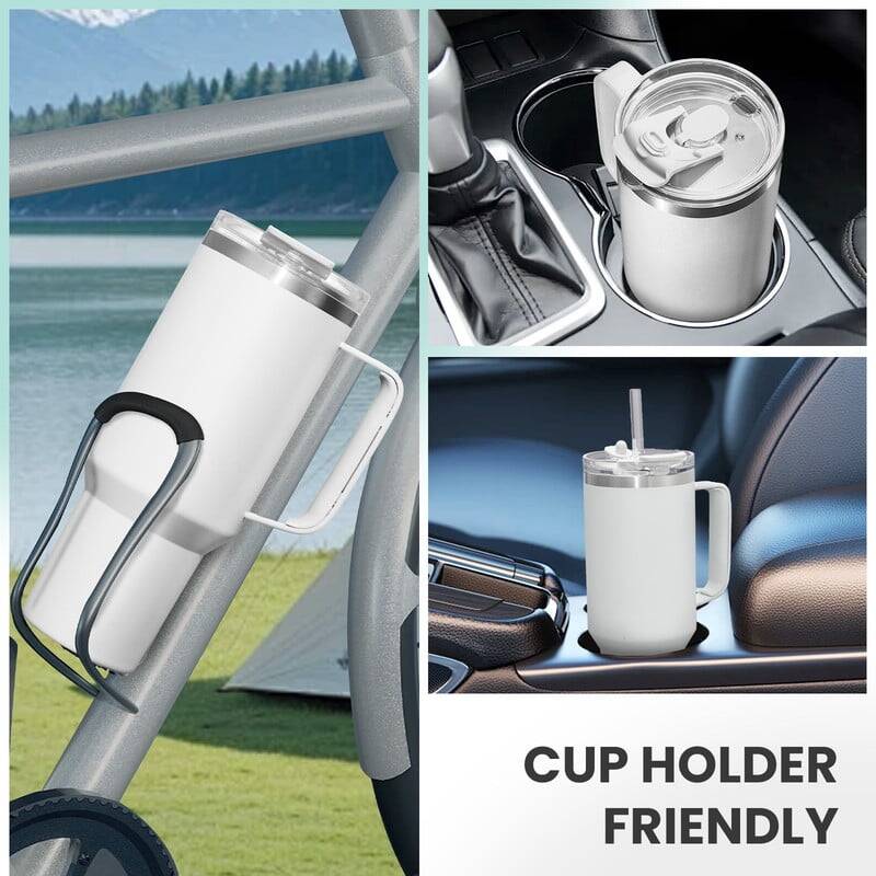 40 oz Tumbler With Handle and Straw Lid, 2-in-1 Lid (Straw/Flip), Vacuum Insulated Travel Mug Stainless Steel Tumbler for Hot and Cold Beverages,Easy to Clean (Cream White) - Image 5