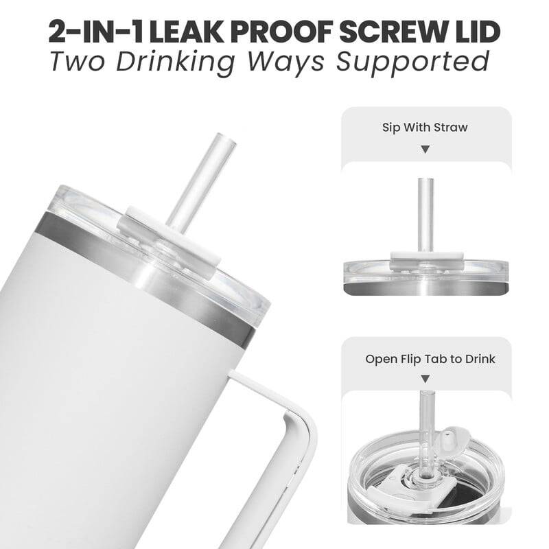 40 oz Tumbler With Handle and Straw Lid, 2-in-1 Lid (Straw/Flip), Vacuum Insulated Travel Mug Stainless Steel Tumbler for Hot and Cold Beverages,Easy to Clean (Cream White) - Image 6