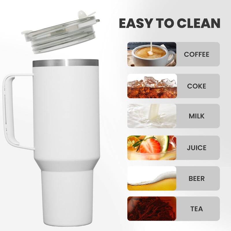 40 oz Tumbler With Handle and Straw Lid, 2-in-1 Lid (Straw/Flip), Vacuum Insulated Travel Mug Stainless Steel Tumbler for Hot and Cold Beverages,Easy to Clean (Cream White) - Image 7