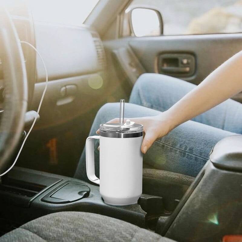 40 oz Tumbler With Handle and Straw Lid, 2-in-1 Lid (Straw/Flip), Vacuum Insulated Travel Mug Stainless Steel Tumbler for Hot and Cold Beverages,Easy to Clean (Cream White) - Image 8