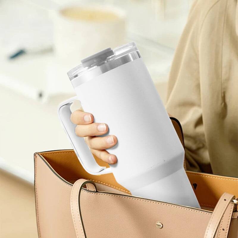 40 oz Tumbler With Handle and Straw Lid, 2-in-1 Lid (Straw/Flip), Vacuum Insulated Travel Mug Stainless Steel Tumbler for Hot and Cold Beverages,Easy to Clean (Cream White) - Image 9