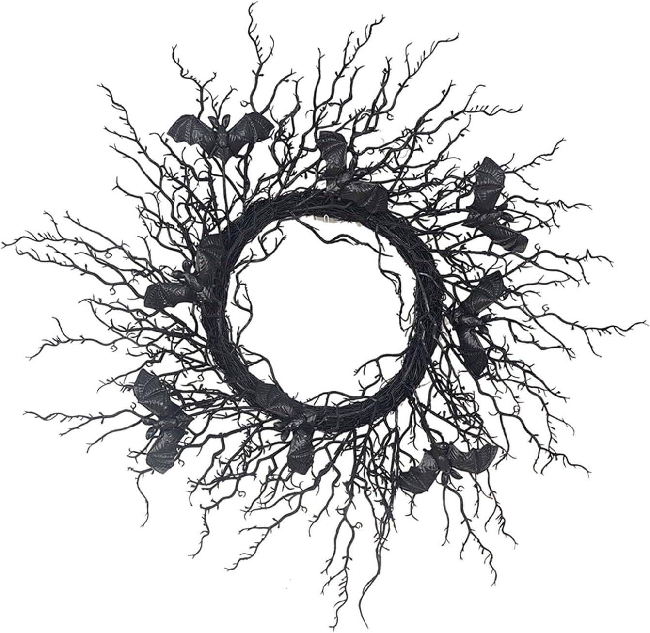 Halloween Wreaths Black Twig Wreath, Halloween Door Decorations for Front Door Party Holiday Wall Home Decor