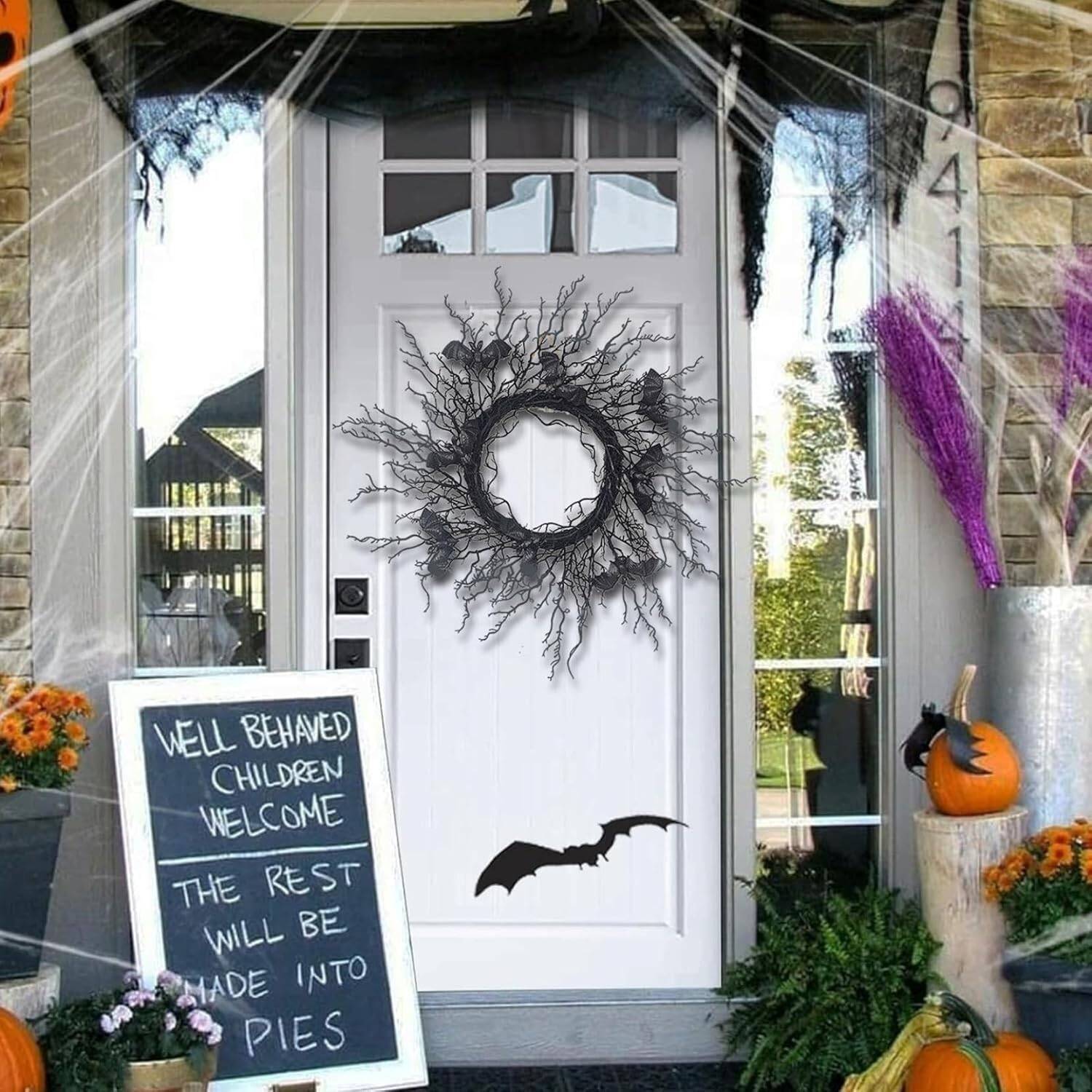Halloween Wreaths Black Twig Wreath, Halloween Door Decorations for Front Door Party Holiday Wall Home Decor - Image 4