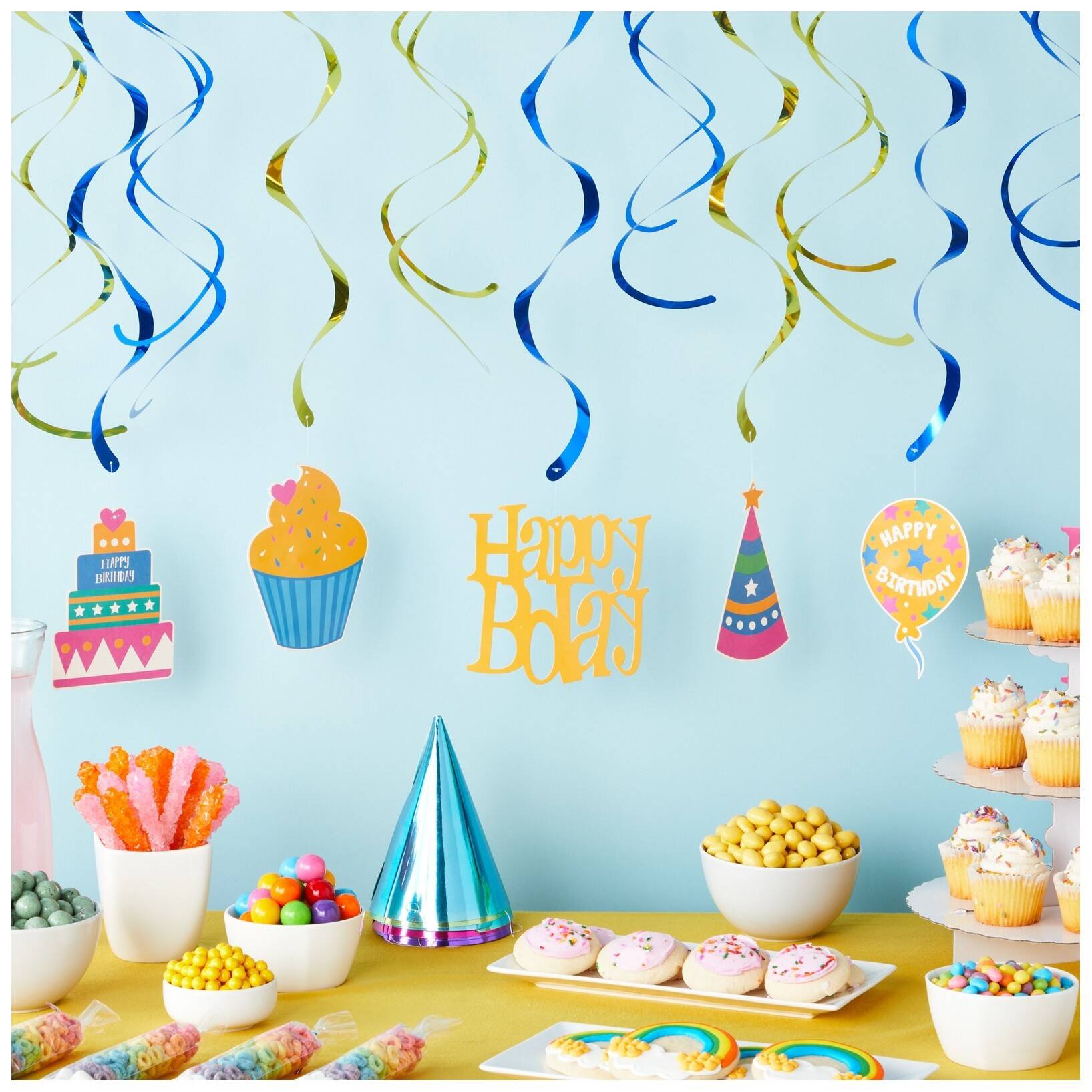 Blue Panda 30 Pack Happy Birthday Swirl Decorations, Hanging Party Streamers, 35-38" - Image 3
