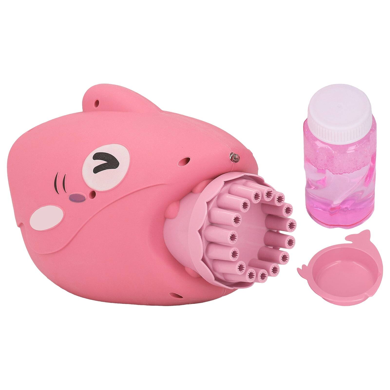 2024 Kids Bubble Maker Toy Cooling Fan 15 Holes Fish Shaped Electric Bubble Machine for Outdoor Pink